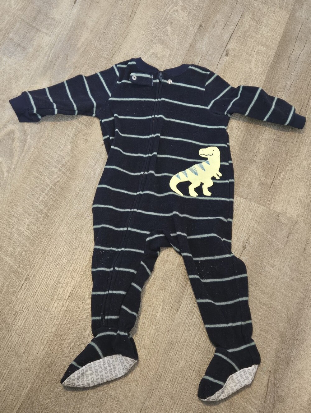 Carter's Navy Striped Footed One-Piece with Yellow Dino
